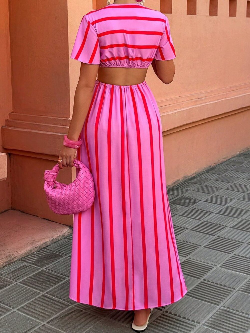 Multicolor Elegant Women's V-Neck Tie Waist A-Line Slit Dress - Picture 2 of 6